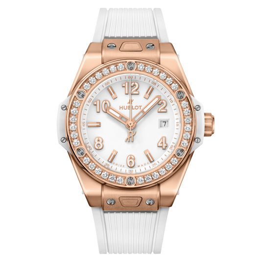 Hublot Big Bang One Click King Gold White Diamonds 33 mm White Dial with Diamonds Polished 18K King Gold Rubber Strap 485.OE.2080.RW.1204