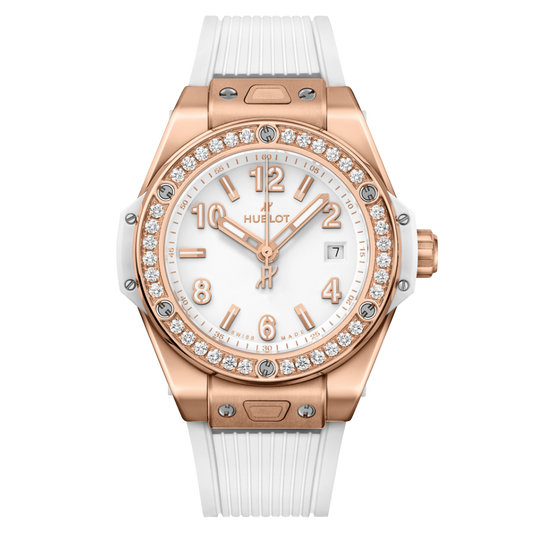 Hublot Big Bang One Click King Gold White Diamonds 39 mm White Dial with Diamonds Polished 18K King Gold Rubber Strap 465.OE.2080.RW.1204