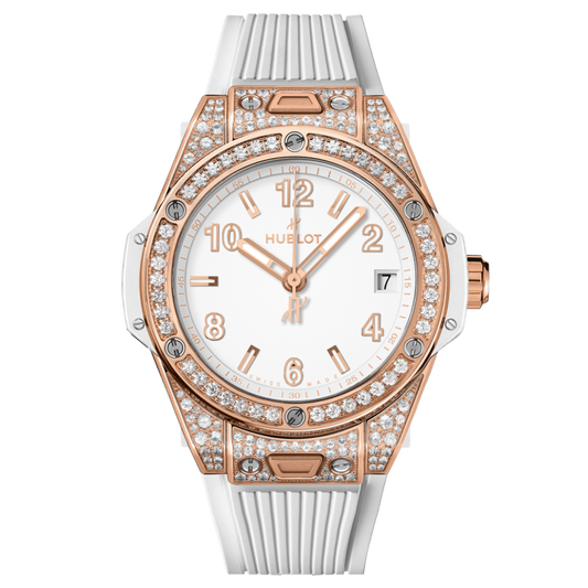 Hublot Big Bang One Click King Gold White Pavé 39 mm White Dial with Diamonds Polished 18K King Gold Rubber Strap 465.OE.2080.RW.1604