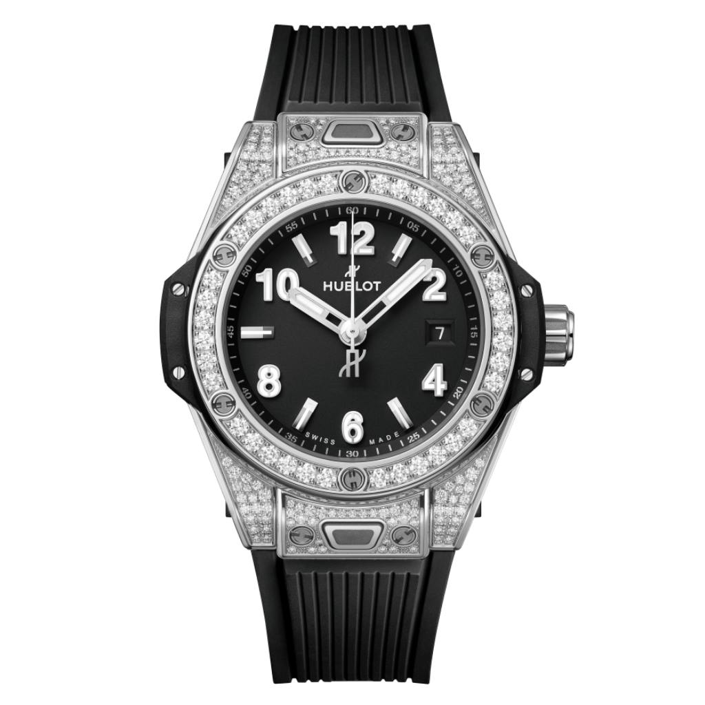 Hublot Big Bang One Click Steel Pavé 33 mm Black Dial with Diamonds Polished Stainless Steel Rubber Strap 485.SX.1170.RX.1604