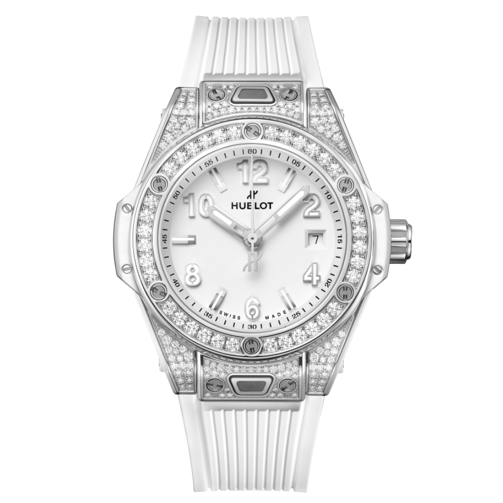 Hublot Big Bang One Click Steel White Pavé 33 mm White Dial with Diamonds Polished Stainless Steel Rubber Strap 485.SE.2010.RW.1604