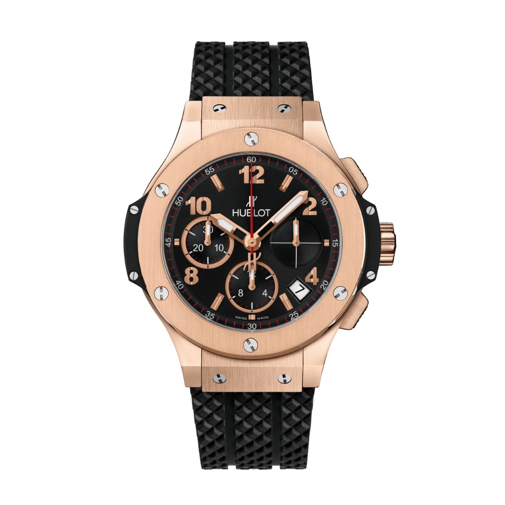 HUBLOT Big Bang Original Gold 41 mm Black Dial Polished 18K 5N Gold Rubber Strap 341.PX.130.RX