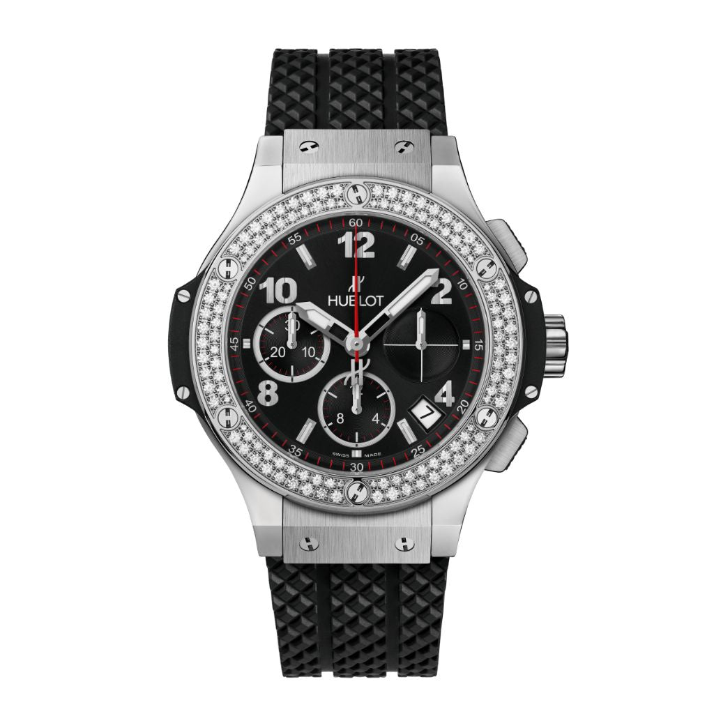 HUBLOT Big Bang Steel Diamonds 41 mm Black Dial Polished Stainless Steel Rubber Strap 341.SX.130.RX.114