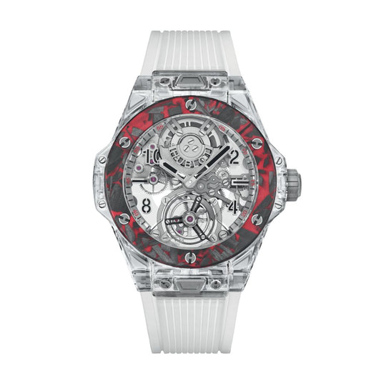 HUBLOT Big Bang Tourbillon Automatic Sapphire Las Vegas Boutique 45 mm Transparent Dial Polished Sapphire Crystal Rubber Strap 419.JQV.0113.RT.LVB23
