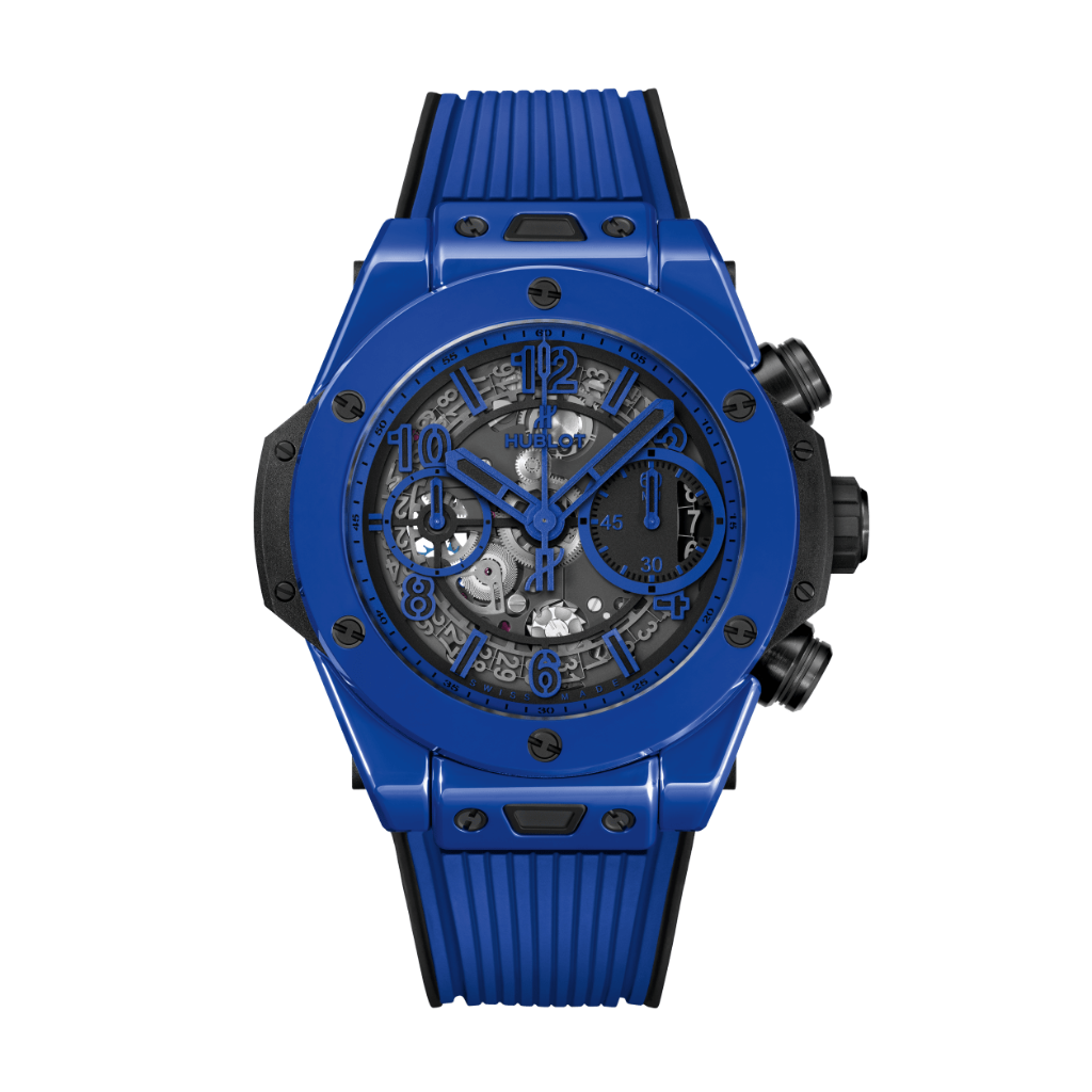 HUBLOT Big Bang Unico Blue Magic 42 mm Transparent Dial Polished Blue Ceramic Rubber Strap 441.ES.5119.RX