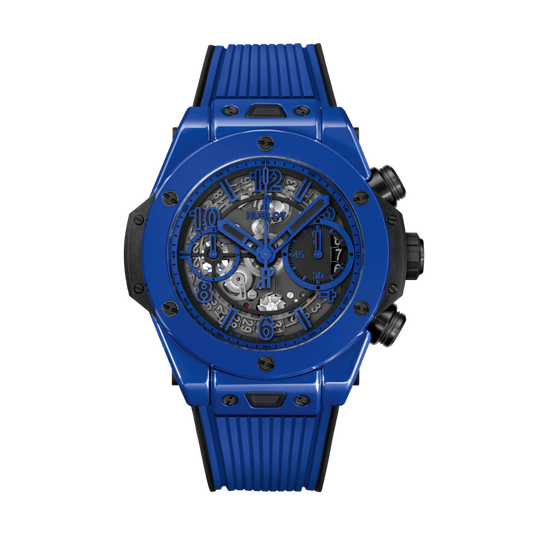 HUBLOT Big Bang Unico Blue Magic 42 mm Transparent Dial Polished Blue Ceramic Rubber Strap 441.ES.5119.RX