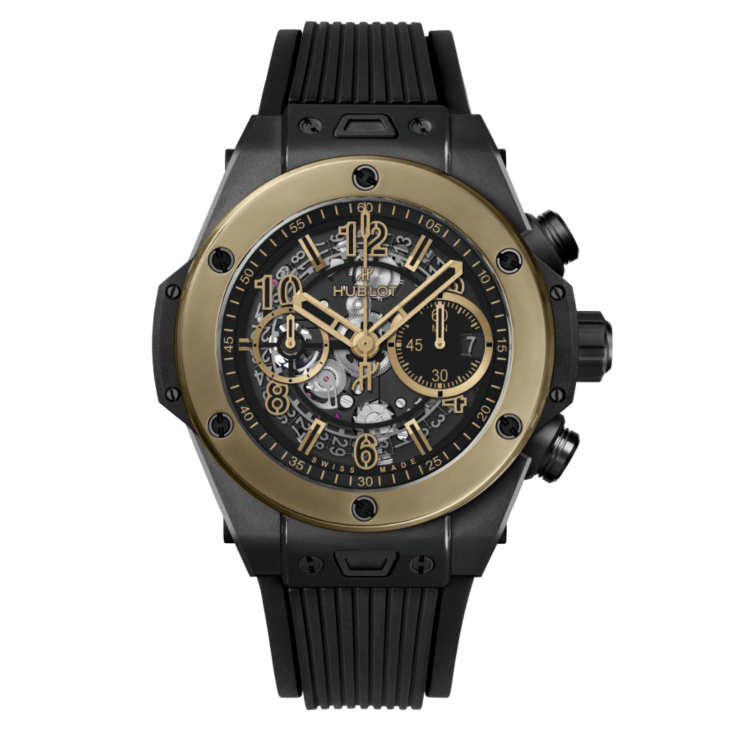 HUBLOT Big Bang Unico Ceramic Magic Gold 44 mm Transparent Dial Polished Black Ceramic Rubber Strap 421.CM.1130.RX