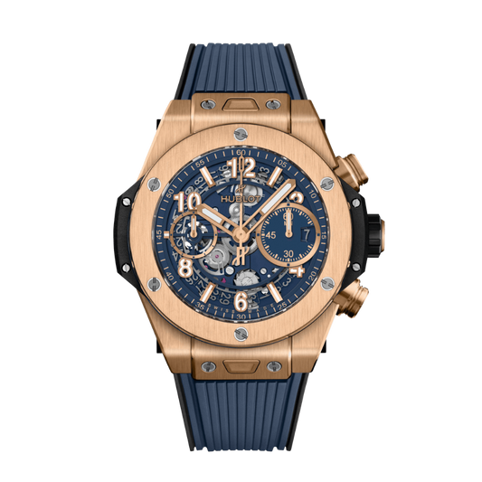 HUBLOT Big Bang Unico King Gold Blue 42 mm Transparent Dial Polished 18K King Gold Rubber Strap 441.OX.5181.RX