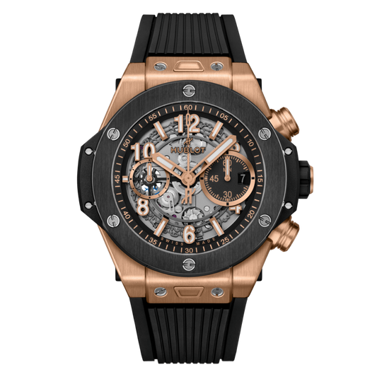 HUBLOT Big Bang Unico King Gold Ceramic 44 mm Transparent Dial Polished 18K King Gold Rubber Strap 421.OM.1180.RX