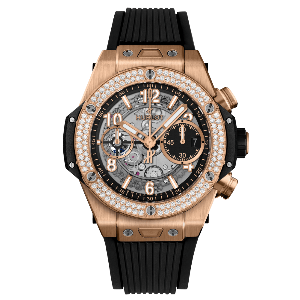 HUBLOT Big Bang Unico King Gold Diamonds 42 mm Transparent Dial Polished 18K King Gold Rubber Strap 441.OX.1181.RX.1104