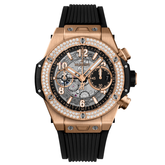 HUBLOT Big Bang Unico King Gold Diamonds 42 mm Transparent Dial Polished 18K King Gold Rubber Strap 441.OX.1181.RX.1104