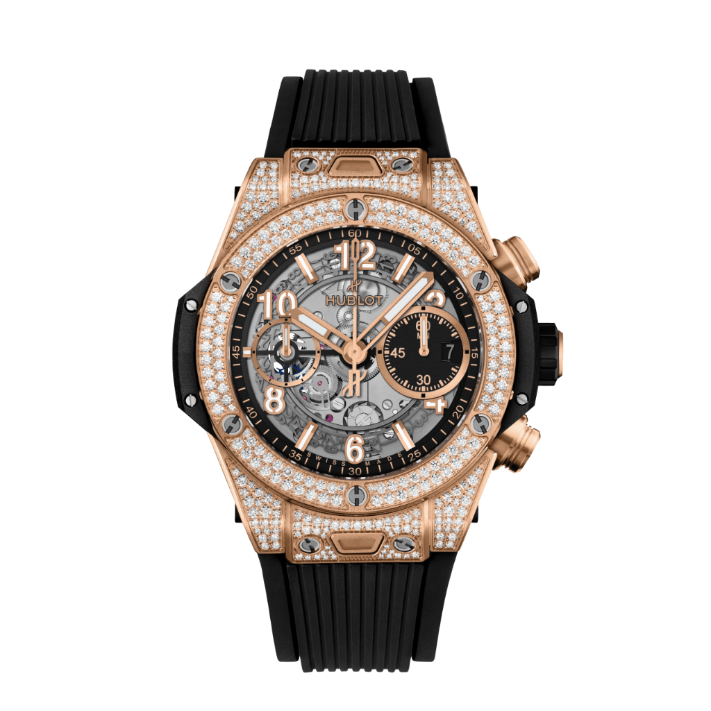 HUBLOT Big Bang Unico King Gold Pavé 42 mm Transparent Dial with Diamonds Polished 18K King Gold Rubber Strap 441.OX.1181.RX.1704