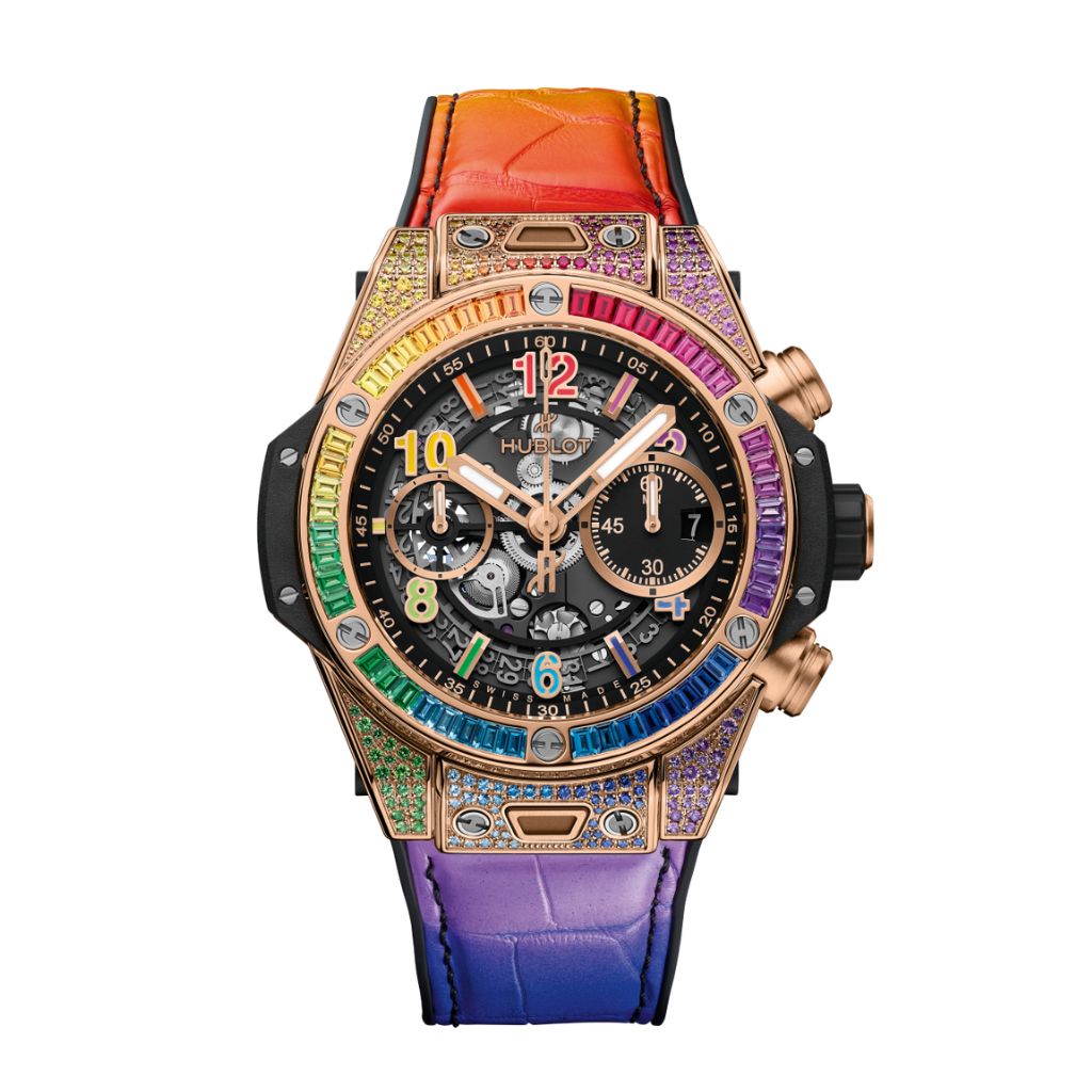 HUBLOT Big Bang Unico King Gold Rainbow 42 mm Transparent Dial with Diamonds Polished 18K King Gold  Rubber with Leather Strap 441.OX.1118.LR.0999