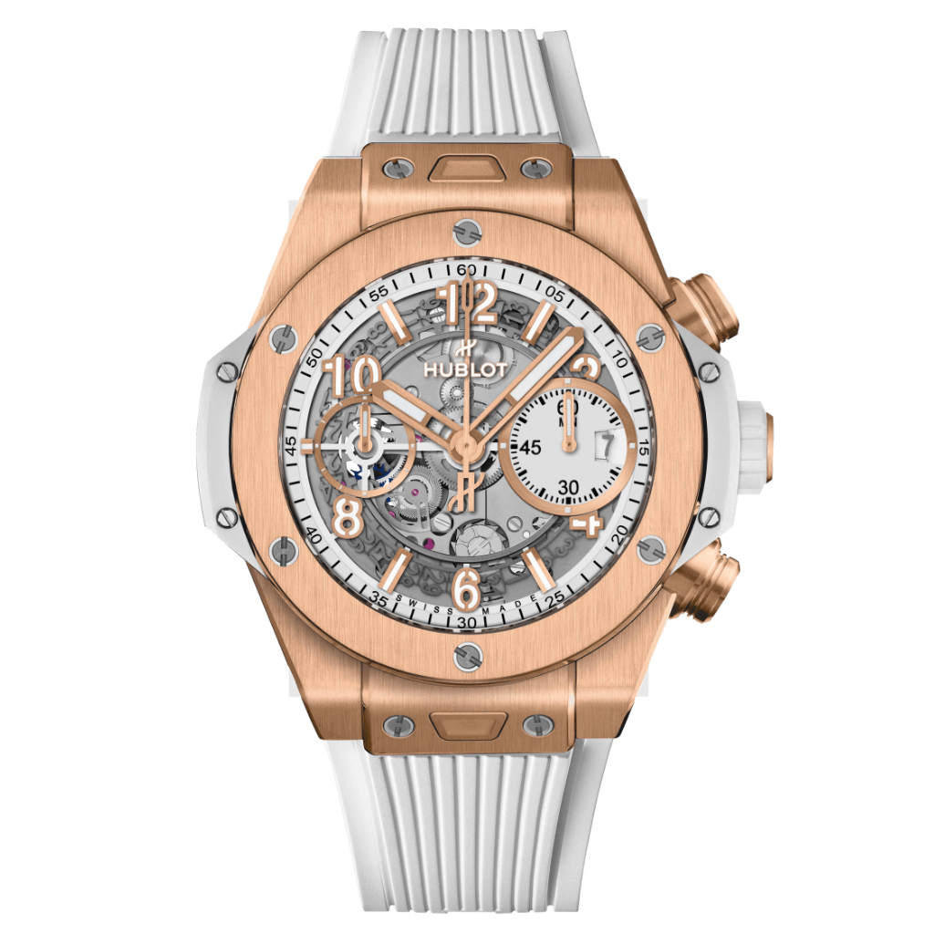 HUBLOT Big Bang Unico King Gold White 42 mm Transparent Dial Polished 18K King Gold Rubber Strap 441.OE.2011.RW