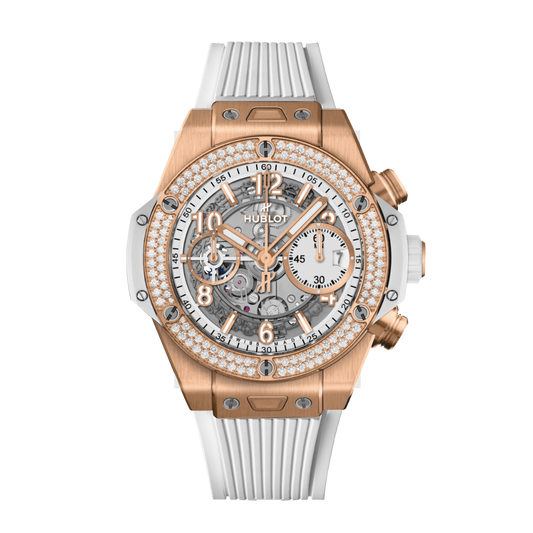 HUBLOT Big Bang Unico King Gold White Diamonds 42 mm White Dial Polished 18K King Gold Rubber Strap 441.OE.2011.RW.1104