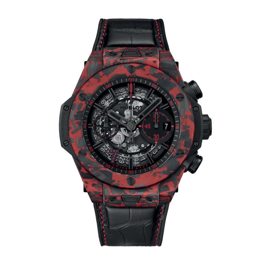 HUBLOT Big Bang Unico Red Carbon Las Vegas Boutique 44 mm Transparent Dial Matt Red Frosted Carbon   Leather Strap 421.QV.1113.LR.LVB23