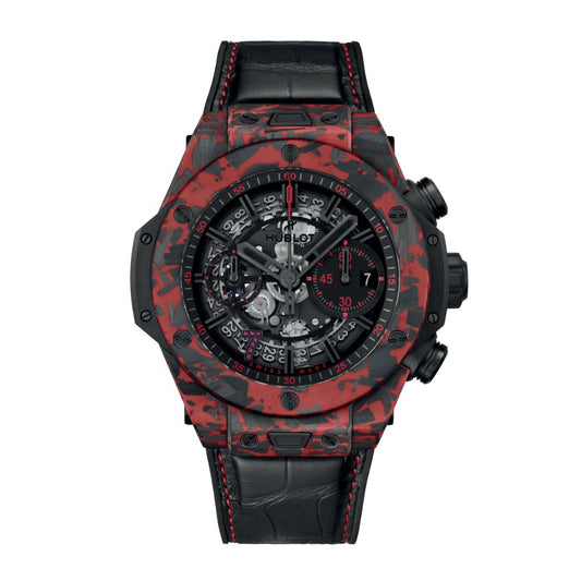 HUBLOT Big Bang Unico Red Carbon Las Vegas Boutique 44 mm Transparent Dial Matt Red Frosted Carbon   Leather Strap 421.QV.1113.LR.LVB23