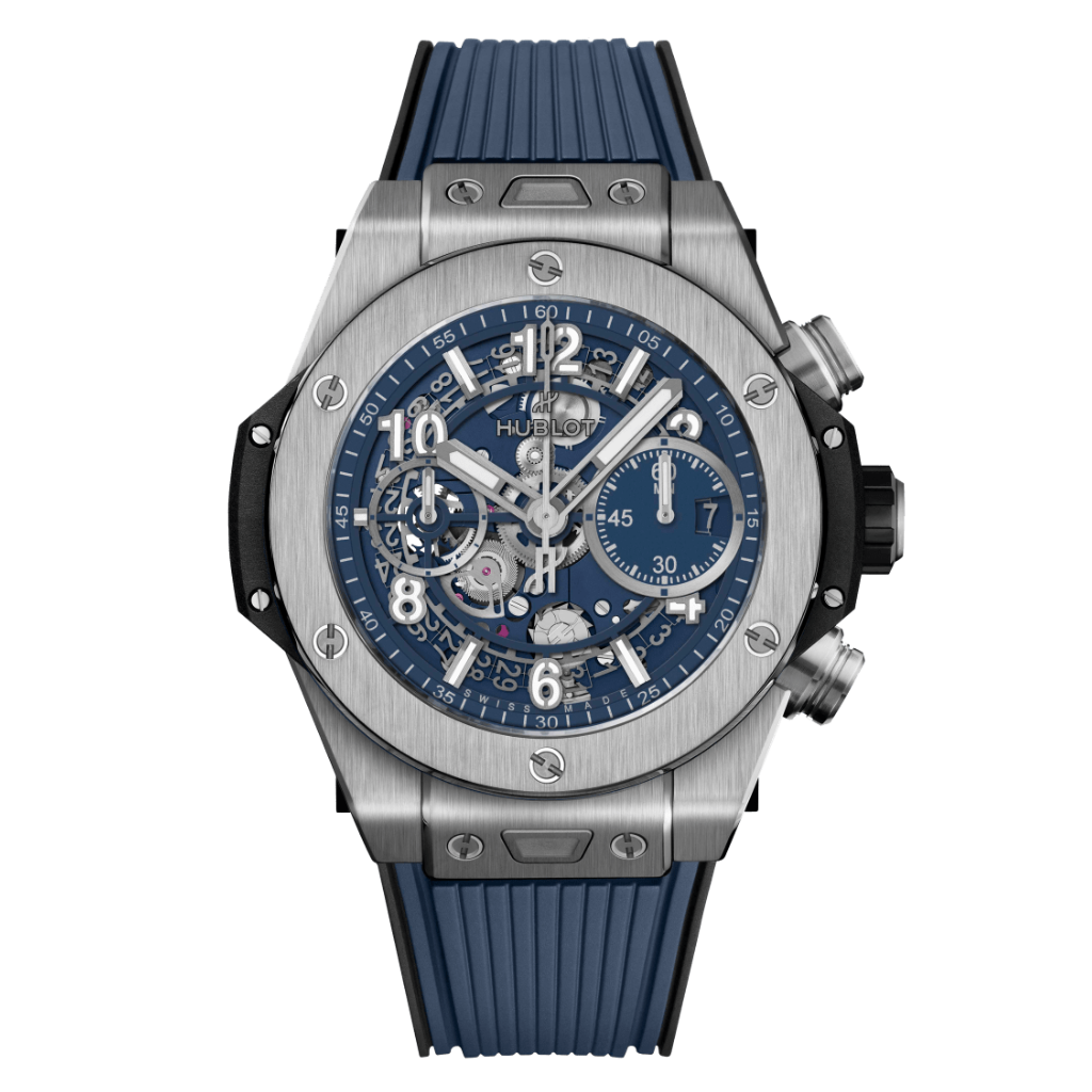 HUBLOT Big Bang Unico Titanium Blue 42 mm Transparent Dial Polished Titanium Rubber Strap 441.NX.5171.RX