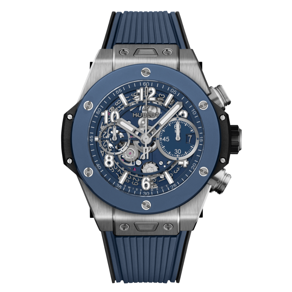 HUBLOT Big Bang Unico Titanium Blue Ceramic 42 mm Transparent Dial Microblasted Titanium Rubber Strap 441.NL.5171.RX