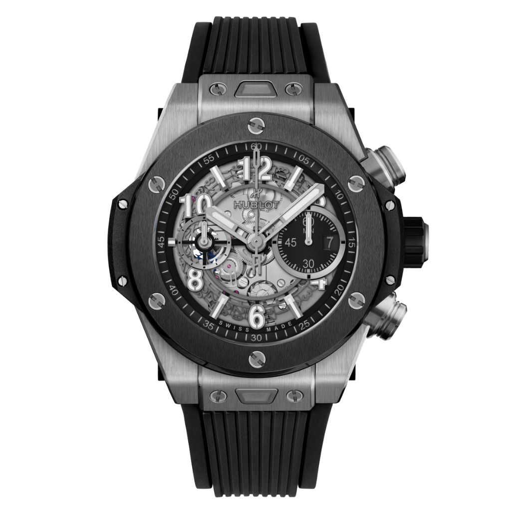 HUBLOT Big Bang Unico Titanium Ceramic 44 mm Transparent Dial Polished Titanium Rubber Strap 421.NM.1170.RX