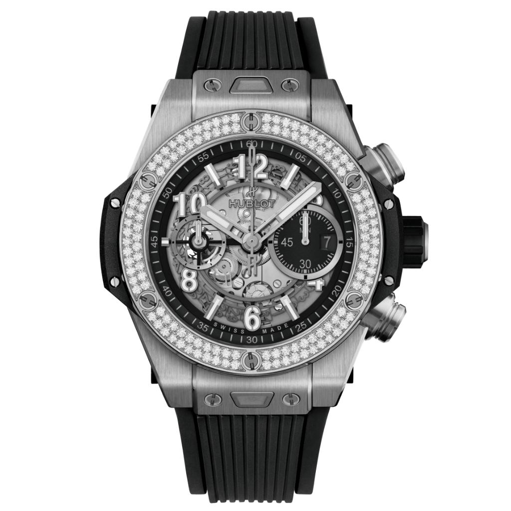 HUBLOT Big Bang Unico Titanium Diamonds 44 mm Transparent Dial Polished Titanium Rubber Strap 421.NX.1170.RX.1104