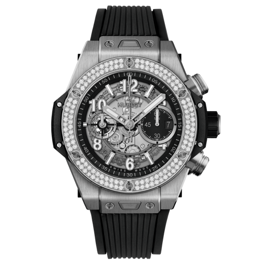 HUBLOT Big Bang Unico Titanium Diamonds 44 mm Transparent Dial Polished Titanium Rubber Strap 421.NX.1170.RX.1104
