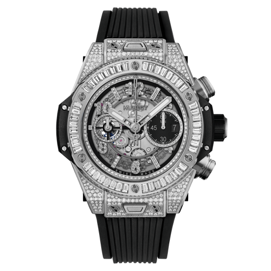 HUBLOT Big Bang Unico Titanium Jewellery 44 mm Transparent Dial with Diamonds Polished Titanium Rubber Strap 421.NX.1170.RX.0904