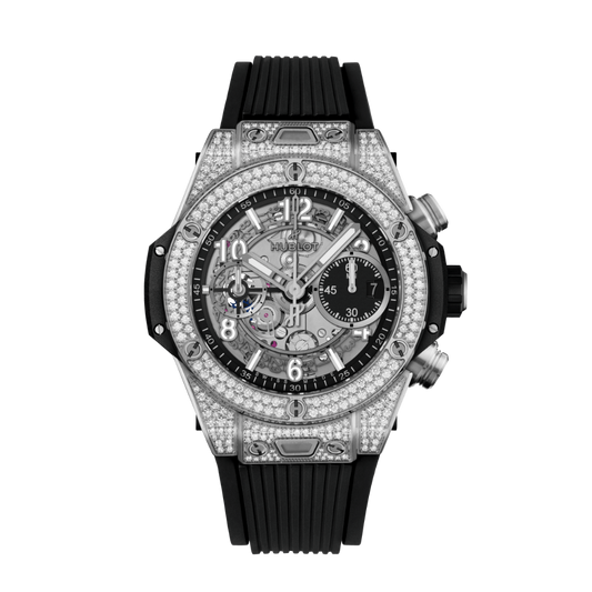 HUBLOT Big Bang Unico Titanium Pavé 42 mm Transparent Dial with Diamonds Polished Titanium Rubber Strap 441.NX.1171.RX.1704