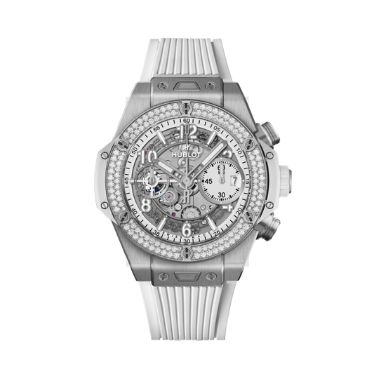 HUBLOT Big Bang Unico Titanium White Diamonds 42 mm White Dial Polished Titanium Rubber Strap 441.NE.2011.RW.1104