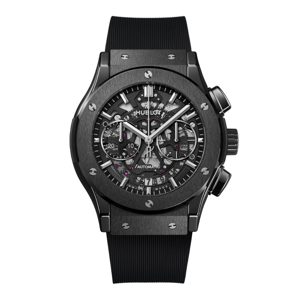 Hublot Classic Fusion Aerofusion Black Magic 45 mm Transparent Dial Polished Black Ceramic   Leather Strap 525.CM.0170.RX