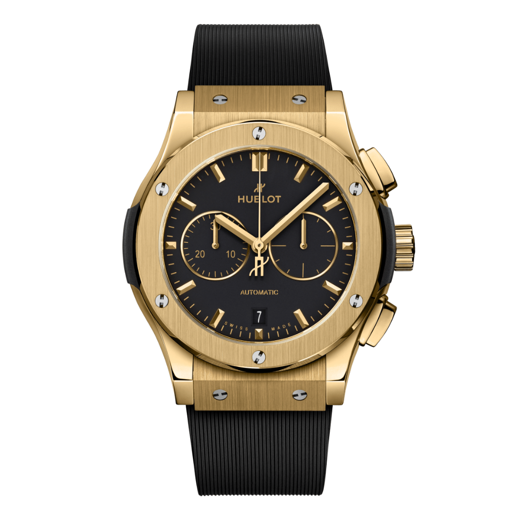 Hublot Classic Fusion Chronograph Yellow Gold 42 mm Black Dial Polished 18K Yellow Gold Rubber Strap 541.VX.1130.RX
