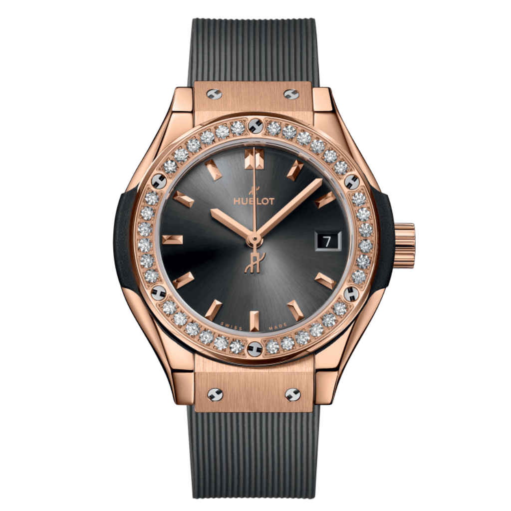 HUBLOT Classic Fusion Racing Grey King Gold Diamonds 29 mm Grey Dial Polished 18K King Gold Rubber Strap 591.OX.7080.RX.1204