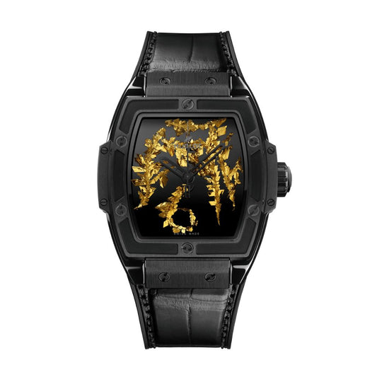 Hublot Spirit of Big Bang Gold Crystal 42 mm Black Dial Polished Black Ceramic   Leather Strap 643.CX.0660.LR