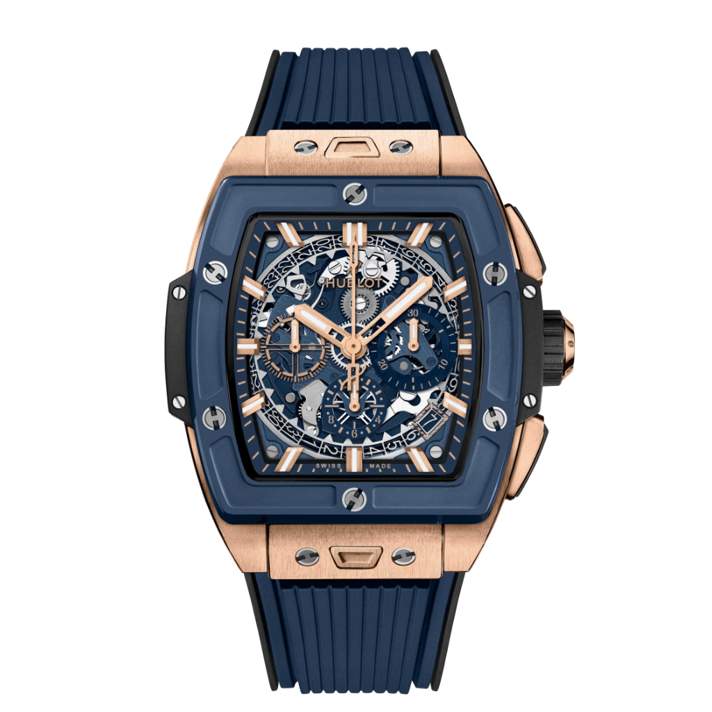 Hublot Spirit of Big Bang King Gold Blue Ceramic 42 mm Transparent Dial Polished 18K King Gold Rubber Strap 642.OL.7180.RX