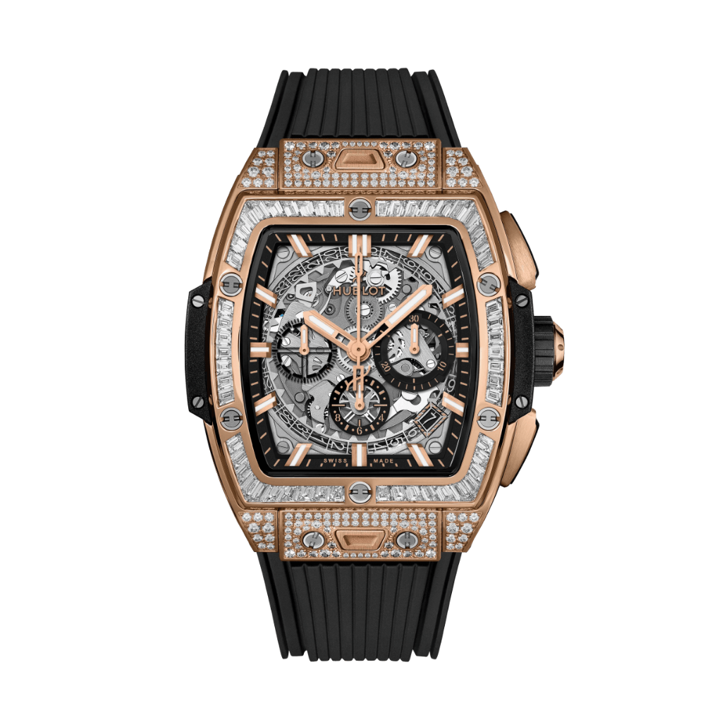 Hublot Spirit of Big Bang King Gold Jewellery 42 mm Transparent Dial with Diamonds Polished 18K King Gold Rubber Strap 642.OX.0180.RX.0904