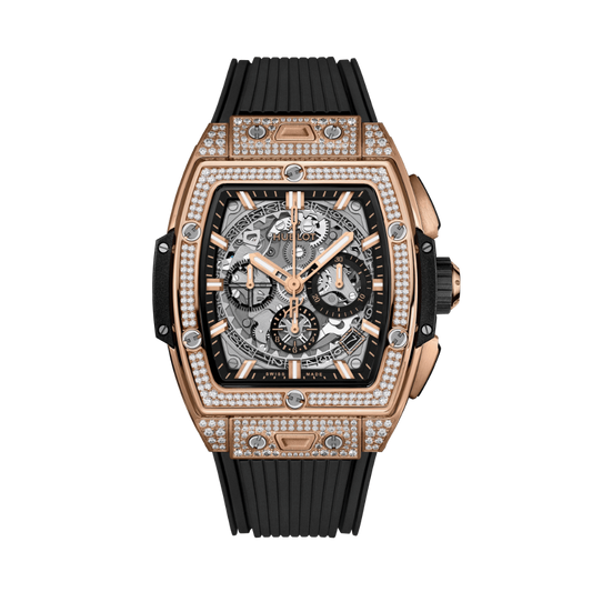 Hublot Spirit of Big Bang King Gold Pavé 42 mm Transparent Dial with Diamonds Polished 18K King Gold Rubber Strap 642.OX.0180.RX.1704