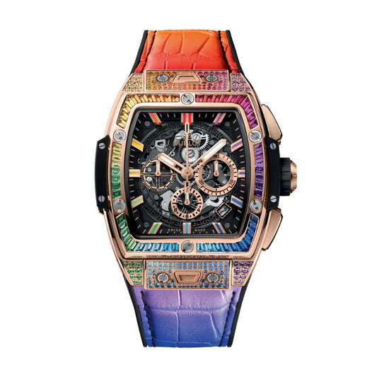 Hublot Spirit of Big Bang King Gold Rainbow 42 mm Transparent Dial with Diamonds Polished 18K King Gold   Leather Strap 642.OX.0118.LR.0999