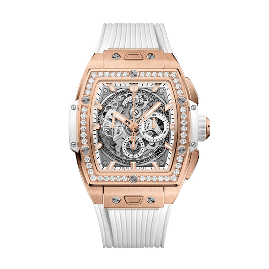 Hublot Spirit of Big Bang King Gold White Diamonds 42 mm Transparent Dial with Diamonds Polished 18K King Gold Rubber Strap 642.OE.2010.RW.1204