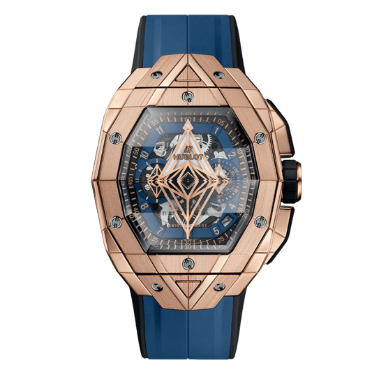 HUBLOT Spirit of Big Bang Sang Bleu King Gold Blue 42 mm Transparent Dial Polished 18K King Gold Rubber Strap 648.OX.0151.RX.MXM24