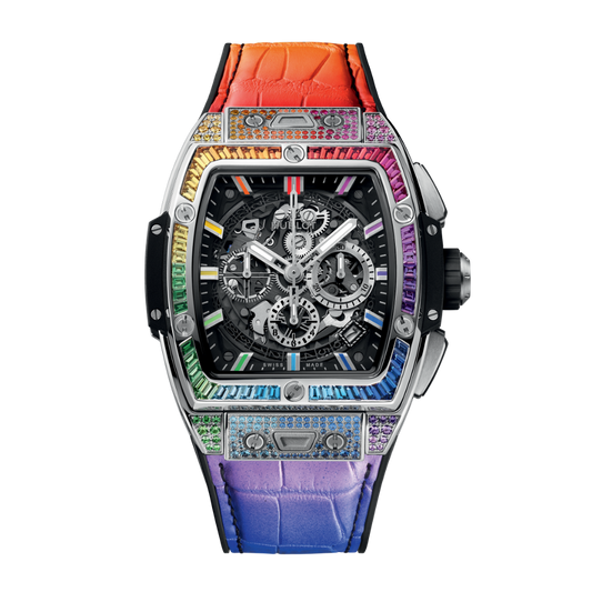 Hublot Spirit of Big Bang Titanium Rainbow 42 mm Transparent Dial with Diamonds Polished Titanium   Leather Strap 642.NX.0117.LR.0999