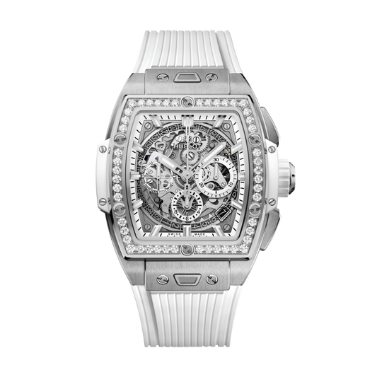 Hublot Spirit of Big Bang Titanium White Diamonds 42 mm Transparent Dial with Diamonds Polished Titanium Rubber Strap 642.NE.2010.RW.1204