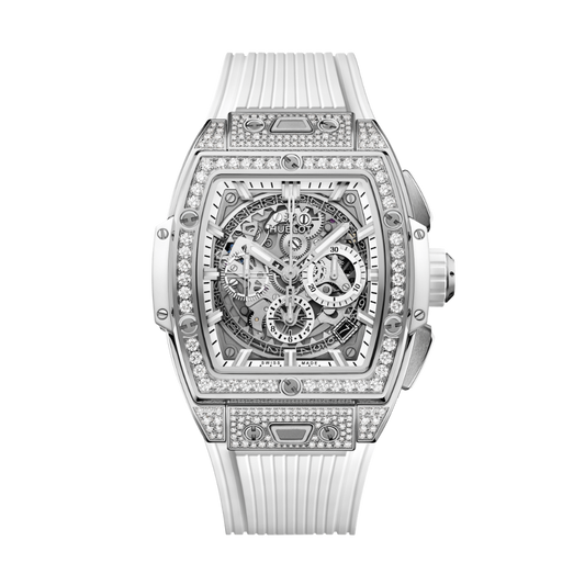 Hublot Spirit of Big Bang Titanium White Pavé 42 mm Transparent Dial with Diamonds Polished Titanium Rubber Strap 642.NE.2010.RW.1604
