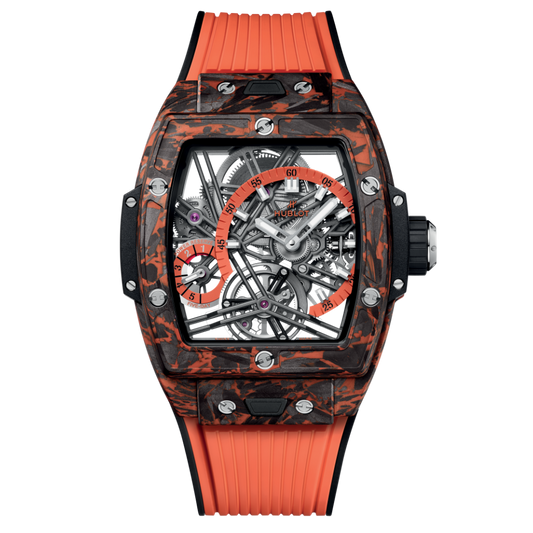 HUBLOT Spirit of Big Bang Tourbillon Orange Carbon 42 mm Transparent Dial Carbon Fiber Rubber Strap 645.QO.4710.RX