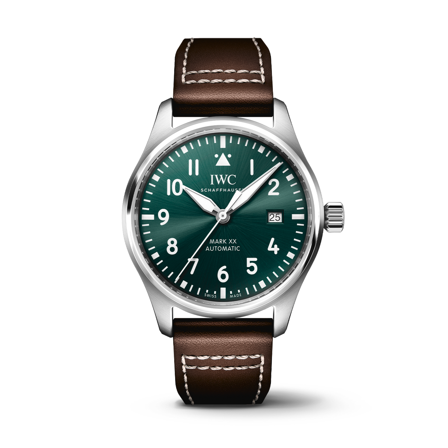 IWC Schaffhausen Pilot's Watch Mark XX 40 mm Green  Dial Stainless Steel Brown   Strap IW328205