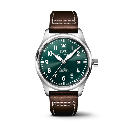 IWC Schaffhausen Pilot's Watch Mark XX 40 mm Green  Dial Stainless Steel Brown   Strap IW328205