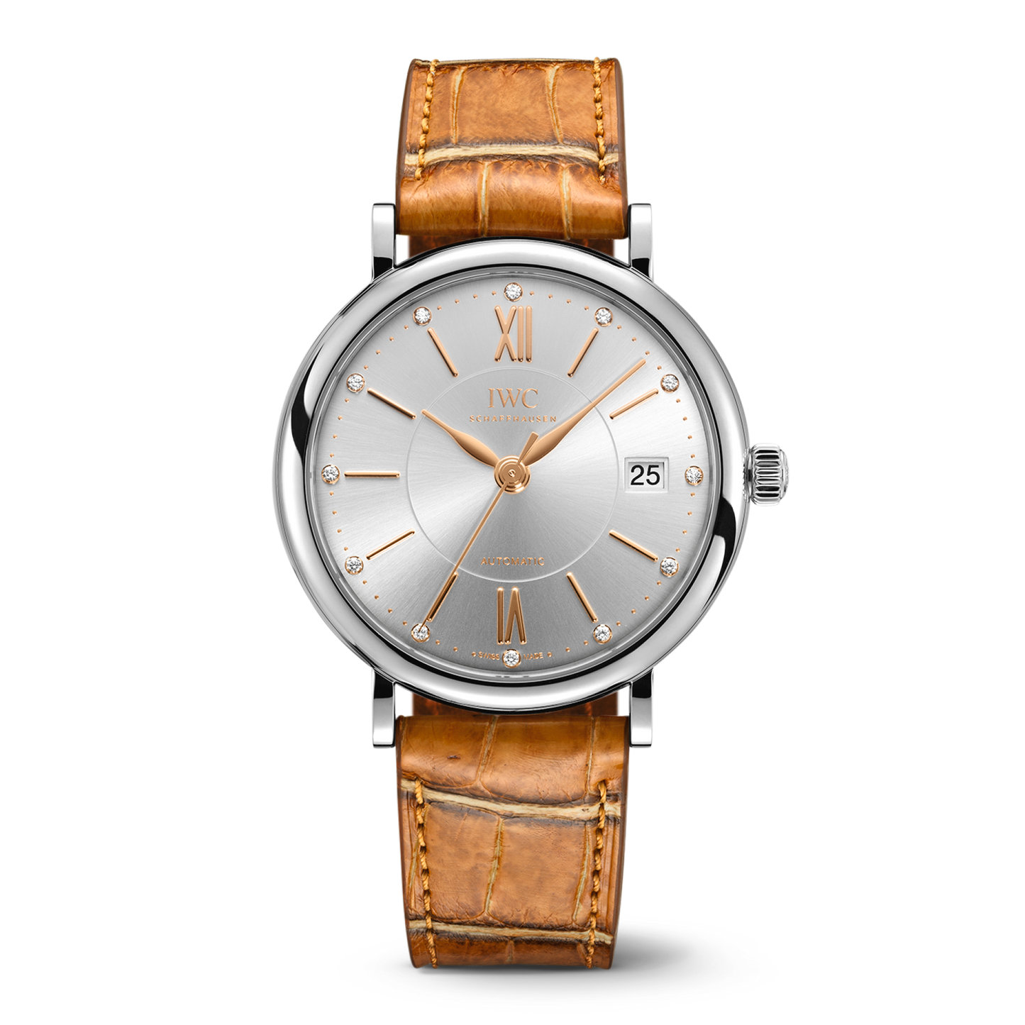IWC Schaffhausen Portofino Automatic 37 mm Silver  Dial Stainless Steel Light Brown   Leather Strap IW458101
