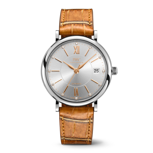 IWC Schaffhausen Portofino Automatic 37 mm Silver  Dial Stainless Steel Light Brown   Leather Strap IW458101