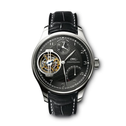 IWC Schaffhausen Portugieser Sidérale Scafusia 46 mm Black Dial Platinum Black   Leather Strap IW504101