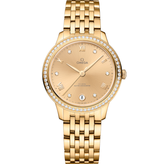Omega De Ville Prestige 34 mm Yellow Dial with Diamonds 18k Yellow Gold Bracelet 434.55.34.20.58.001