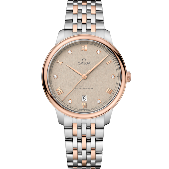 Omega De Ville Prestige 40 mm Linen Dial with Diamonds Stainless Steel and Sedna™ 18k Rose Gold Bracelet 434.20.40.20.59.001
